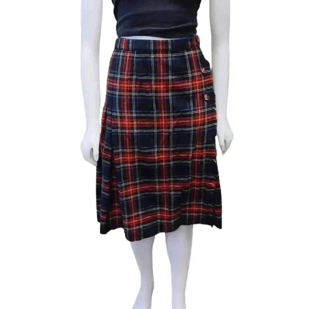Surrey Classic 100% Wool Tartan  Vintage Midi Skirt Size Large